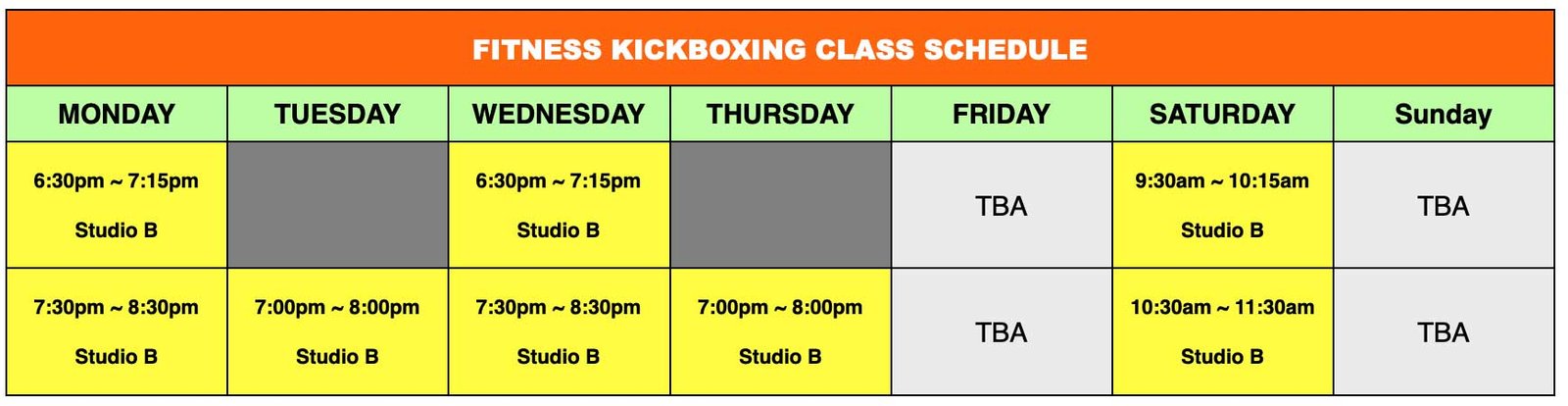 North York Kickboxing Schedule